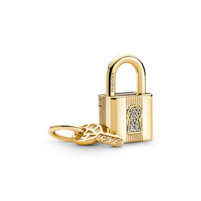 Pandora Moments Padlock & Key hela, keltakullattu, 760088C01