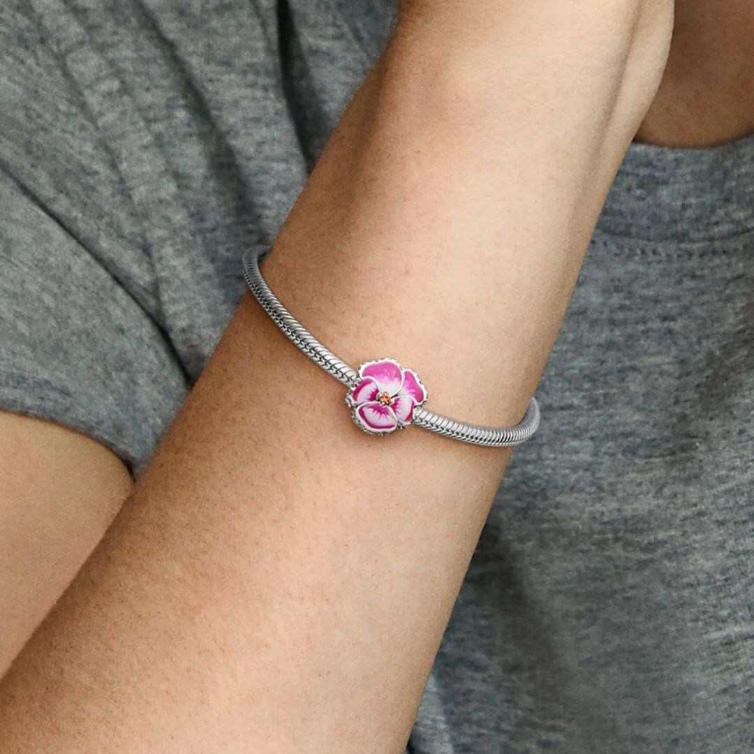 Pandora Moments Pink Pansy Flower hela, hopea, 790777C01