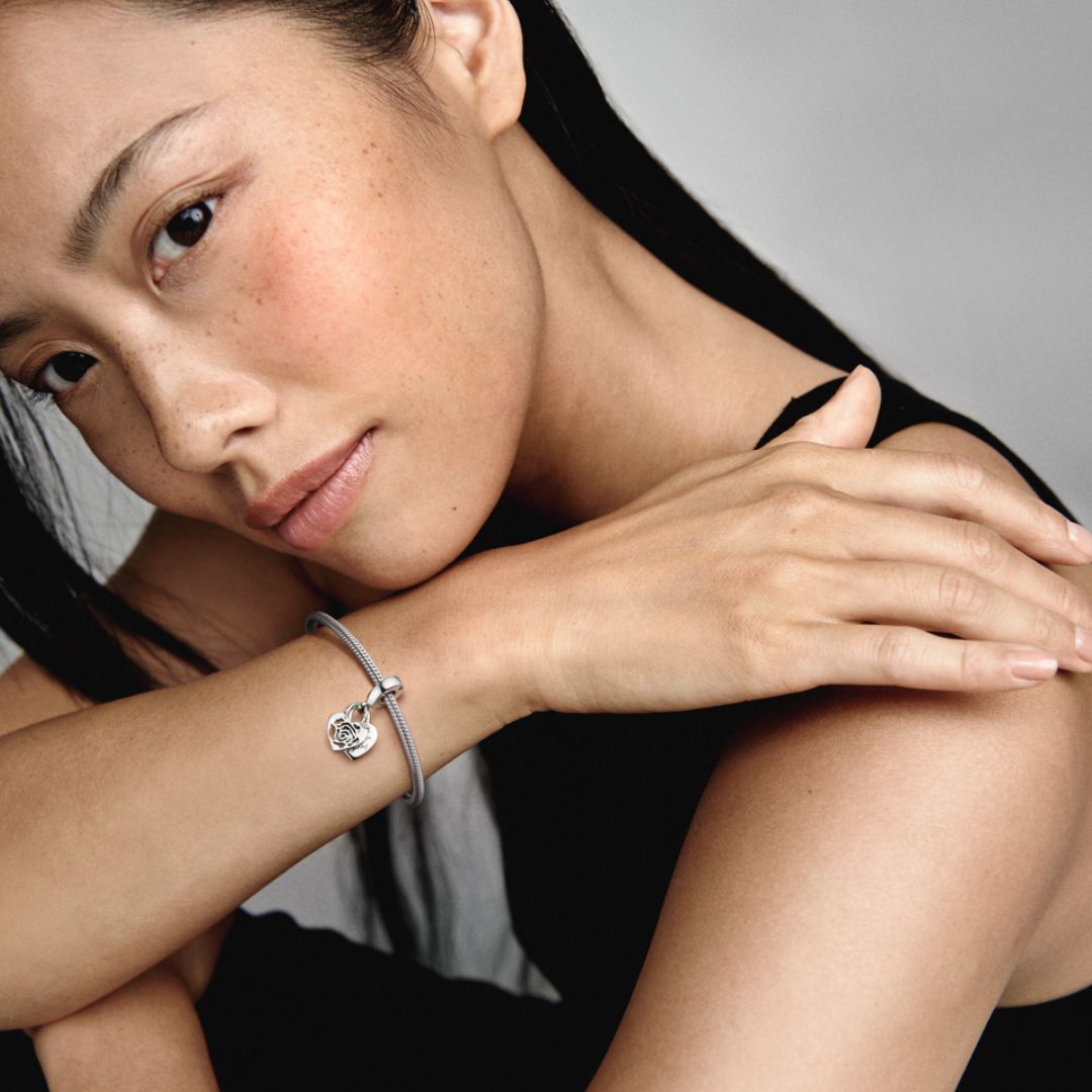 Pandora Moments Rose Heart Padlock hela, hopea, 790086C00