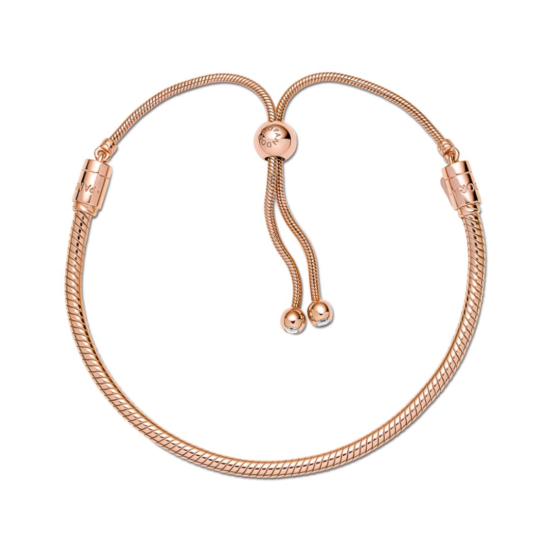 Pandora Moments Snake Chain Slider Bracelet, Rose Gold Plated, 589652C
