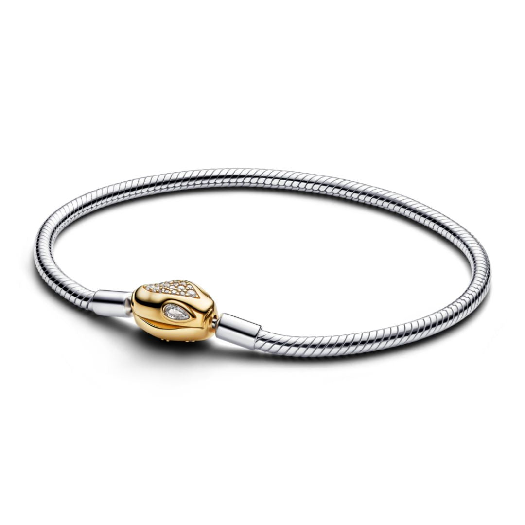 Pandora Moments Snake Clasp and Chain rannekoru, hopea ja keltakullattu, 563683C01