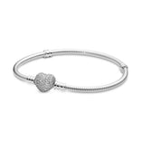 Pandora Moments Sparkling Heart & Snake Chain rannekoru, hopea, 590727CZ
