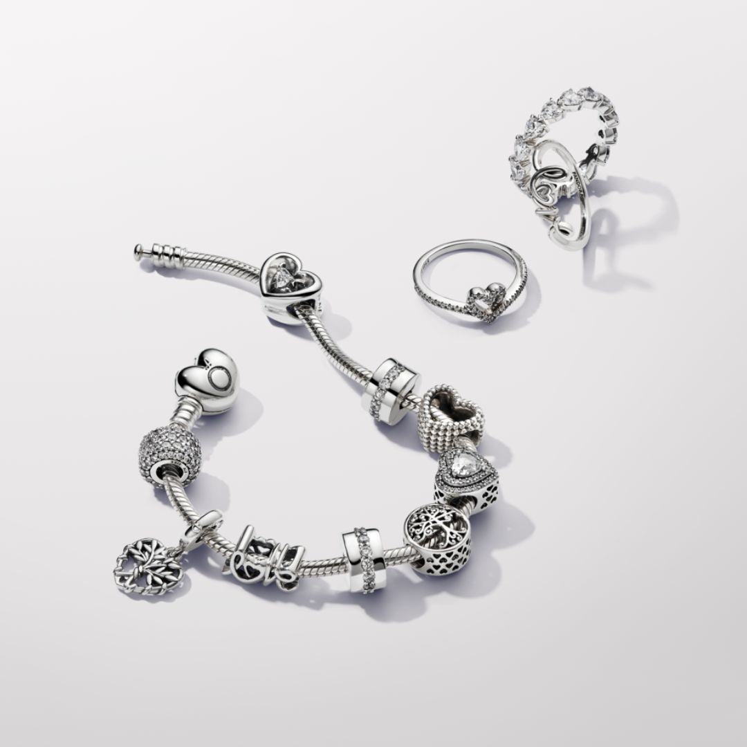 Pandora Moments Sparkling Levelled Hearts hela, hopea, 799218C01