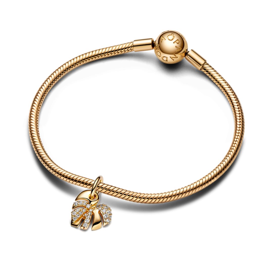 Pandora Moments Sparkling Monstera Leaf hela, keltakullattu, 763349C01