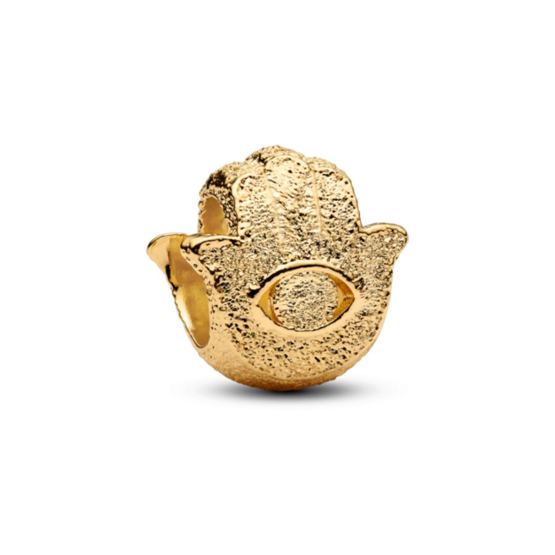 792808c01 Pandora Moments Textured Hamsa Hand Mini Charm, Yellow Gold Plated, 76