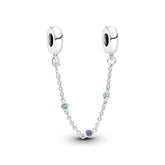 Pandora Moments Triple Blue Stone Safety Chain hela, hopea, 791688C01
