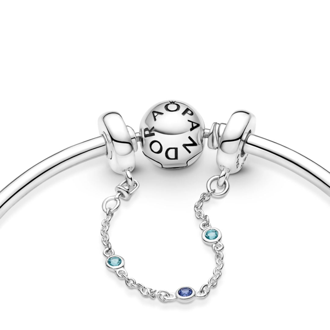 Pandora Moments Triple Blue Stone Safety Chain hela, hopea, 791688C01