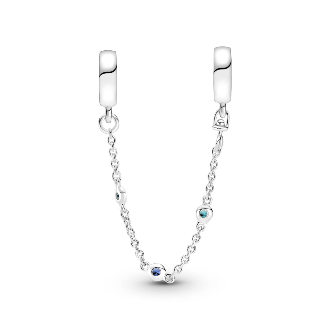 Pandora Moments Triple Blue Stone Safety Chain hela, hopea, 791688C01