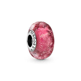 Pandora Moments Wavy Fancy Pink Murano Glass hela, hopea, 798872C00