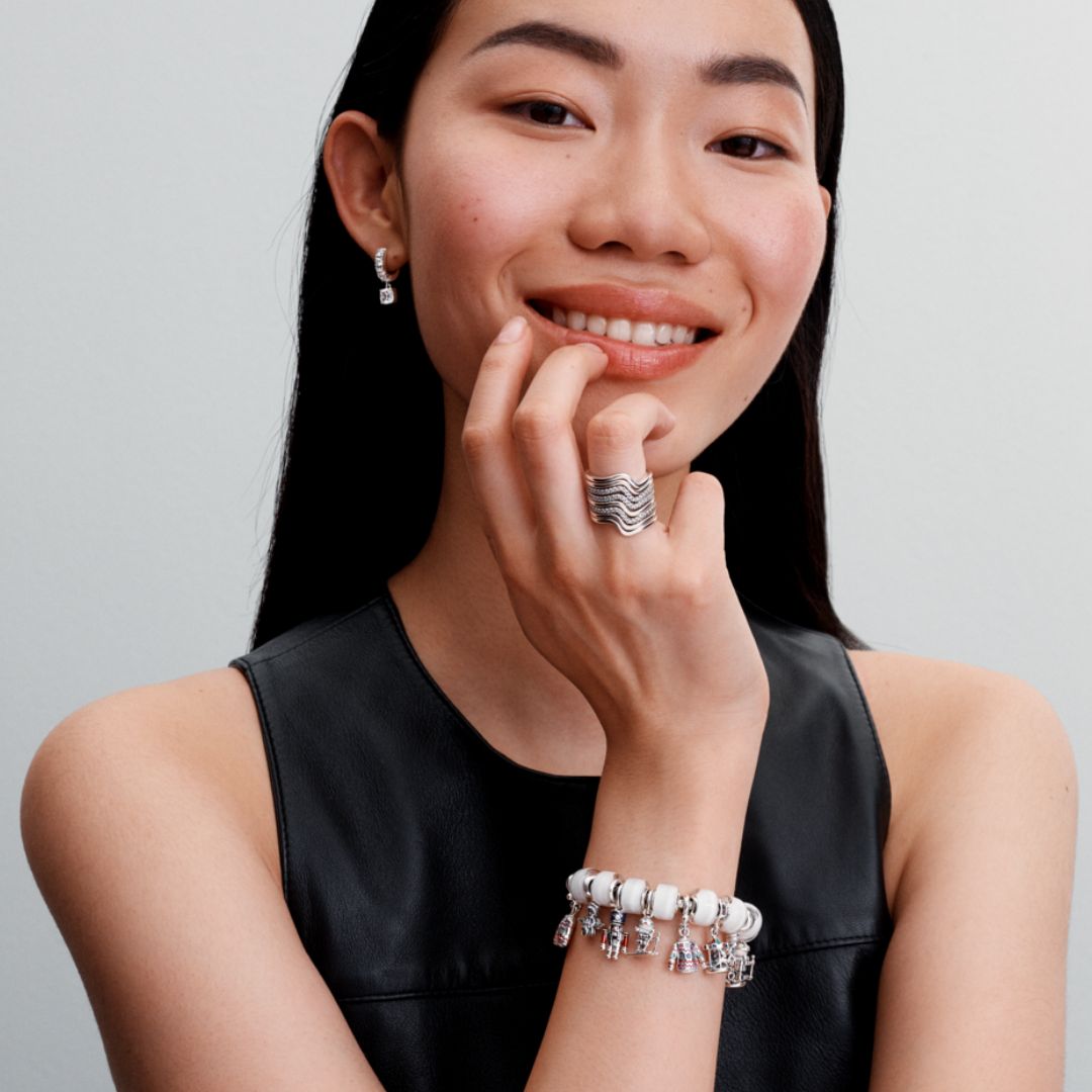 Pandora Moments White Mini Murano Glass hela, hopea, 793118C00