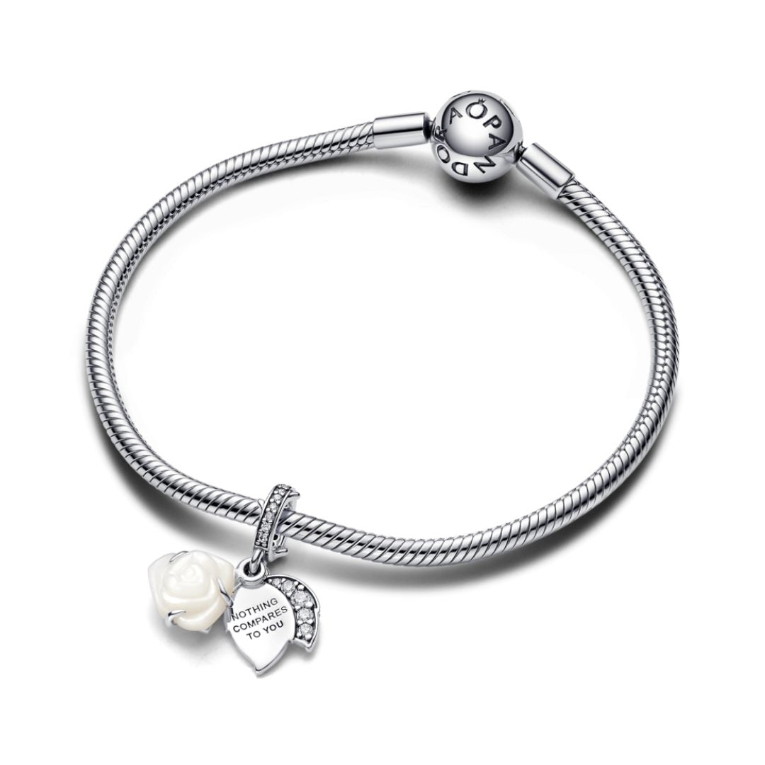 Pandora Moments White Rose in Bloom Double hela, hopea, 793200C01