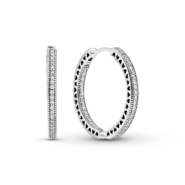 Pandora Signature Sparkle & Hearts Hoop Earrings, Silver