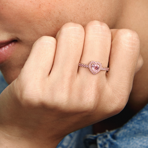 Pandora Sparkling Elevated Heart sormus, ruusukullattu, 188421C04