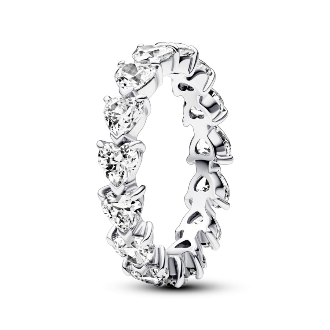 Pandora Timeless Band of Clear Hearts sormus, hopea, 193103C01