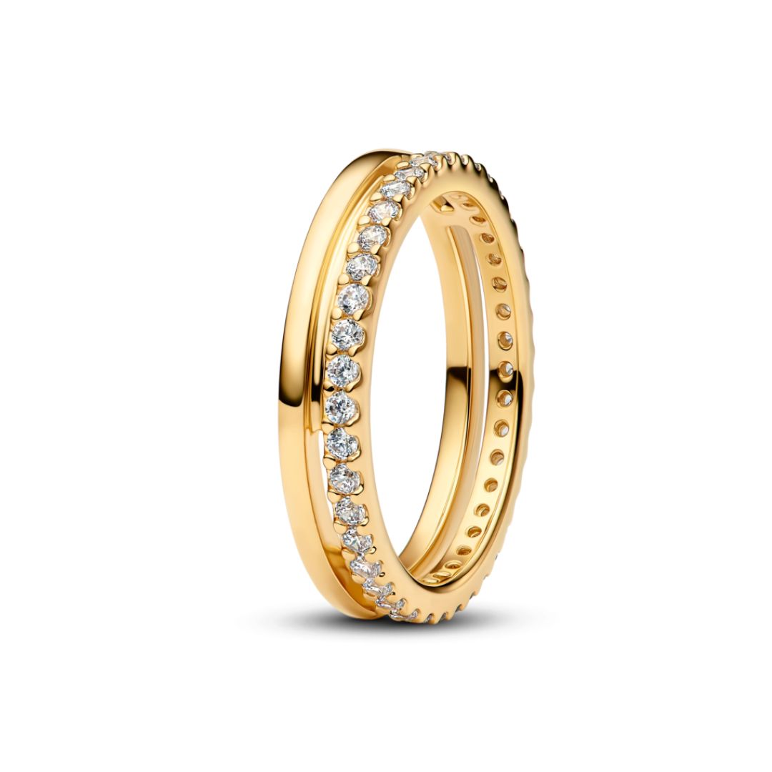 Pandora Timeless Double Band sormus, keltakullattu, 163799C01