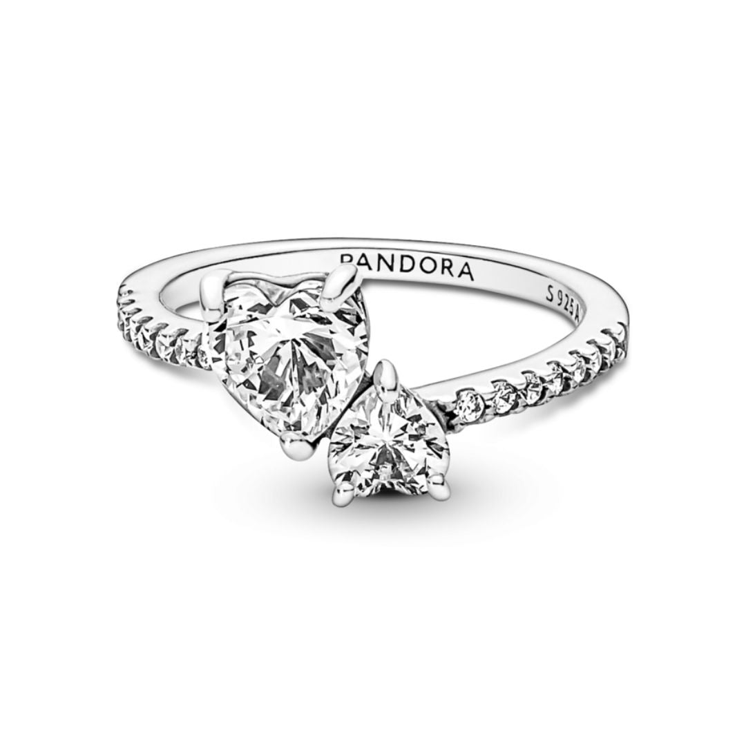 Pandora Timeless Double Heart Sparkling sormus, hopea, 191198C01