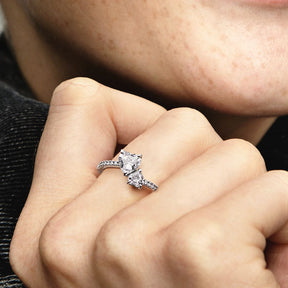 Pandora Timeless Double Heart Sparkling sormus, hopea, 191198C01