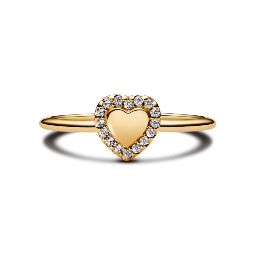 Pandora Timeless Engravable Heart Halo sormus, keltakullattu, 163801C01