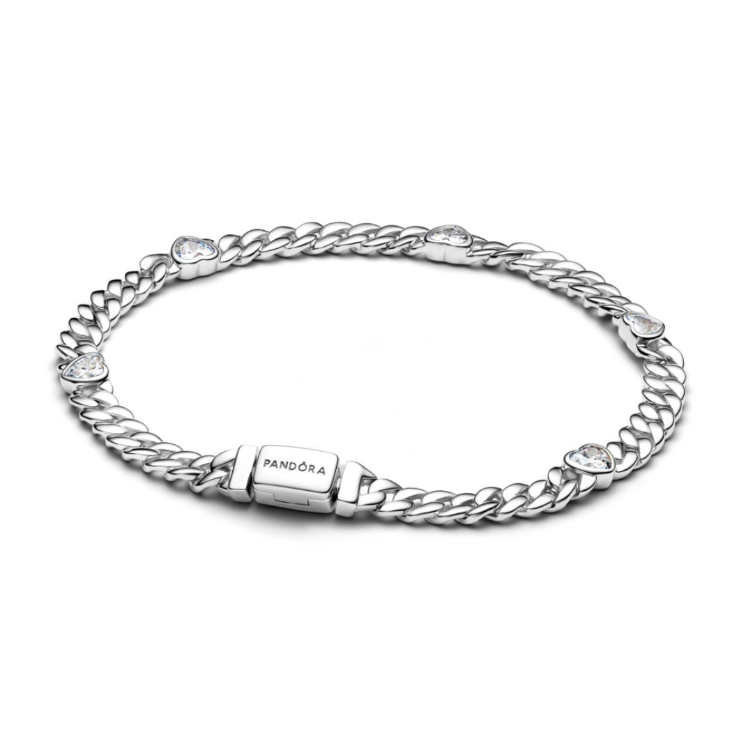 Pandora Timeless Heart Cuban Chain Bracelet, Silver, 594226C01