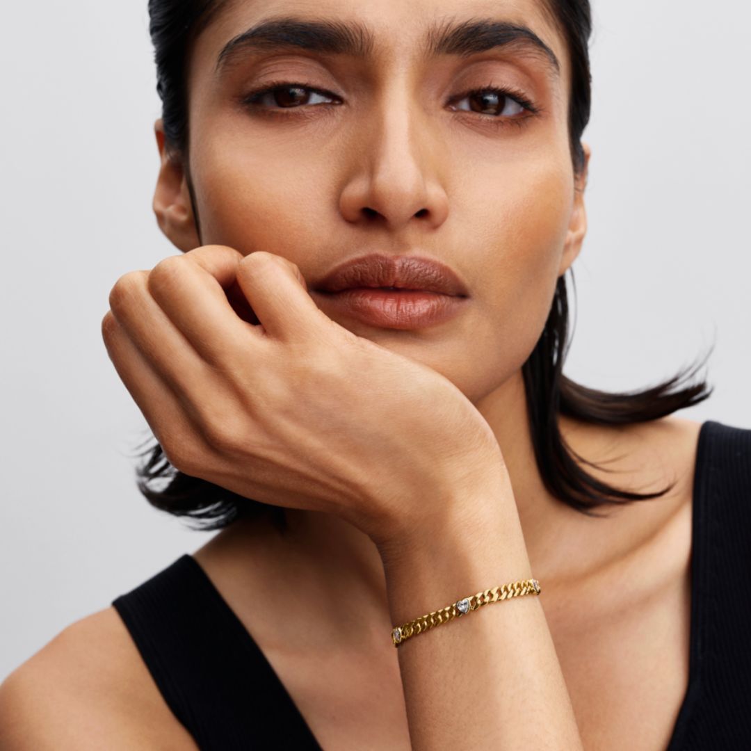 Pandora Timeless Heart Cuban Chain rannekoru, keltakullattu, 564226C01