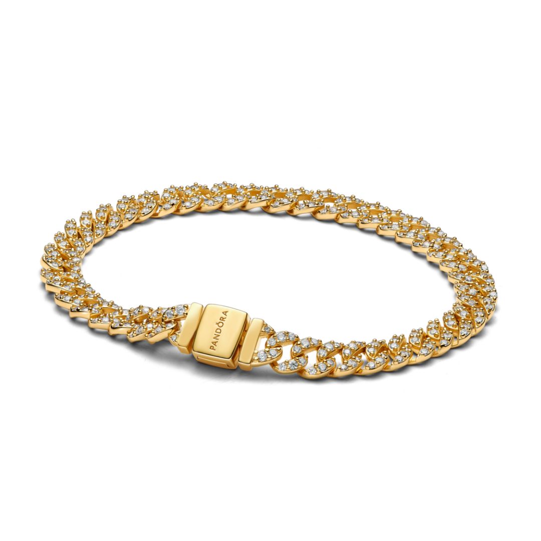 Pandora Timeless Pavé Cuban Chain rannekoru, keltakullattu, 563008C01