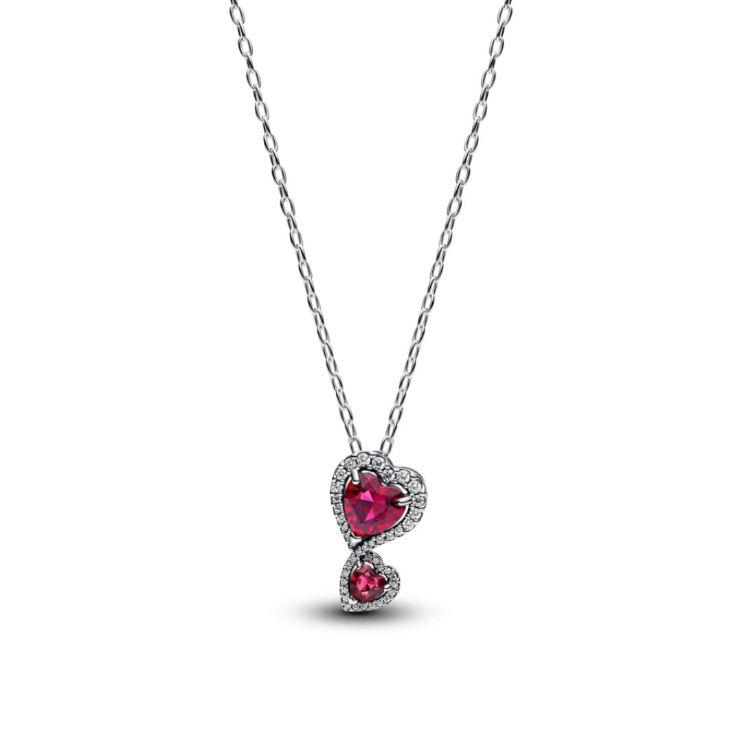 Pandora Timeless Red Halo Hearts Pendant kaulakoru, hopea, 393658C01-60