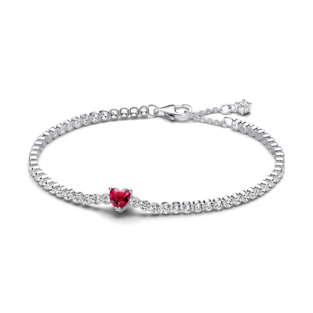 Pandora Timeless Red Sparkling Heart Tennis Bracelet, Silver, 590041C0