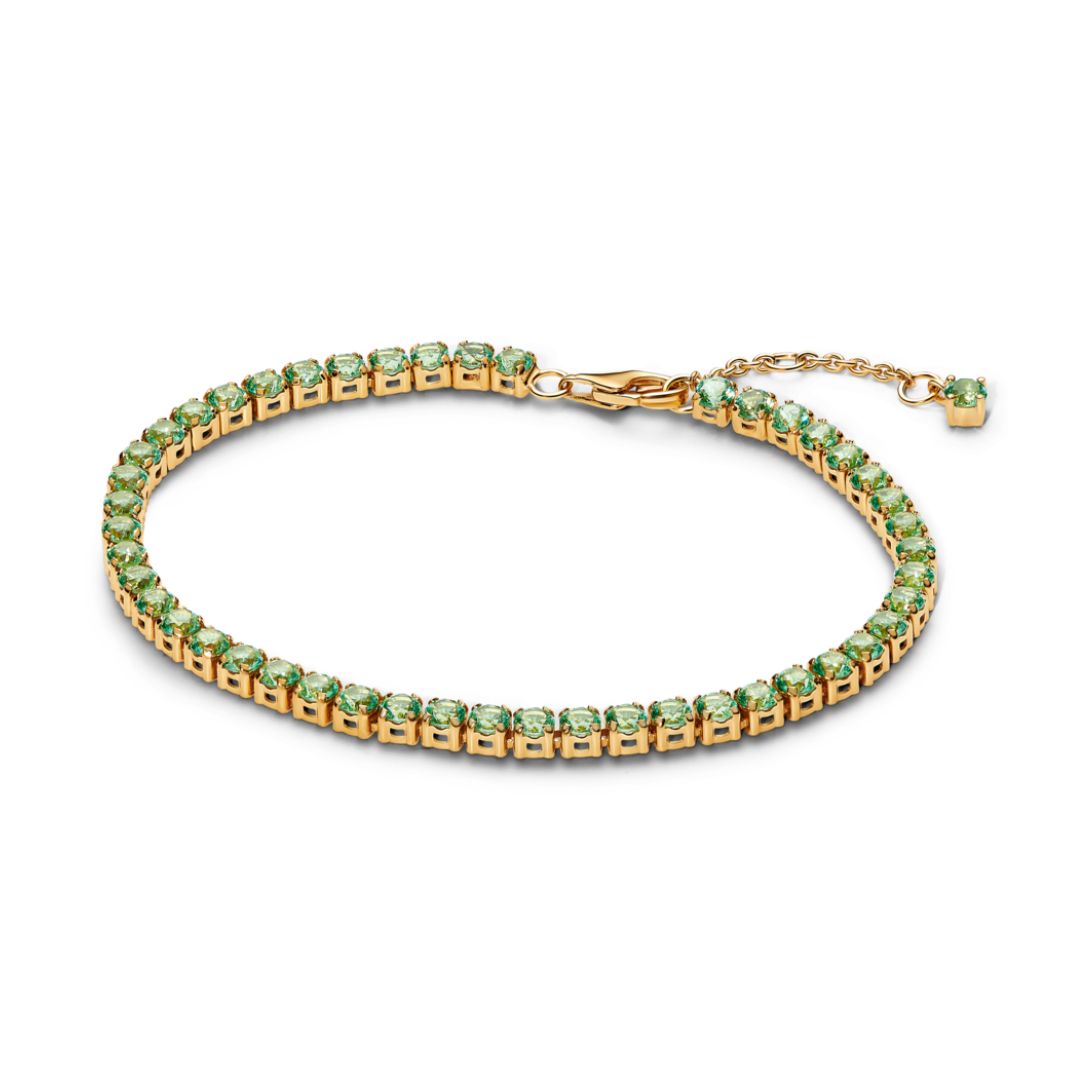 Pandora Timeless Sparkling Green Tennis Bracelet, Yellow Gold Plated,