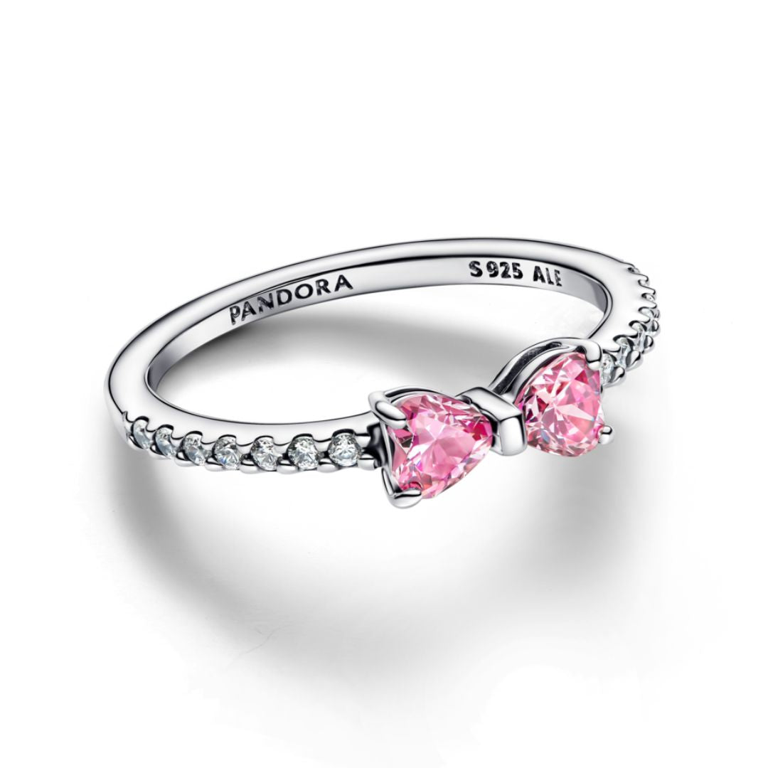 Pandora Timeless Sparkling Pink Bow sormus, hopea, 193510C01