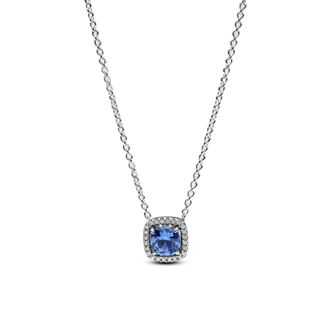 Pandora Timeless Sparkling Square Blue Halo Pendant kaulakoru, hopea, 393560C01-45