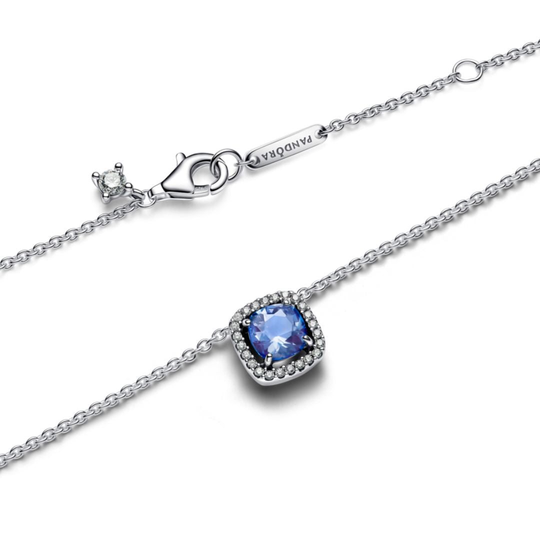 Pandora Timeless Sparkling Square Blue Halo Pendant kaulakoru, hopea, 393560C01-45