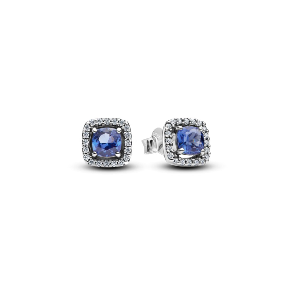 Pandora Timeless Square Blue Sparkle Halo tappikorvakorut, hopea, 293551C01