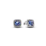 Pandora Timeless Square Blue Sparkle Halo tappikorvakorut, hopea, 293551C01