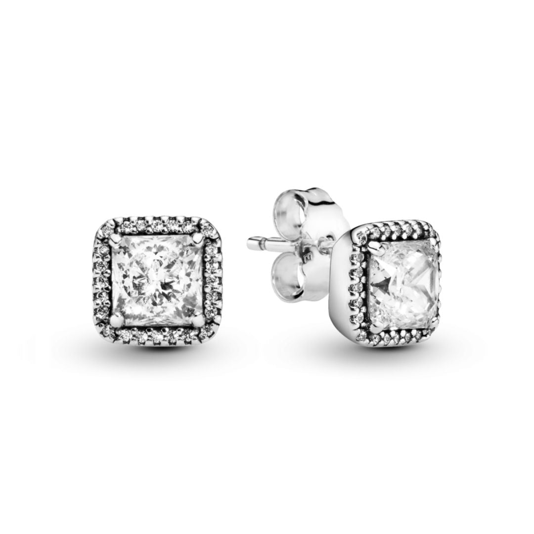 Pandora Timeless Square Sparkle Halo Stud Earrings, silver