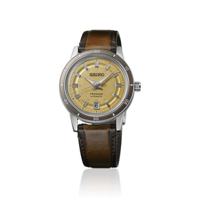 Seiko Presage SRPL75J1 Style 60's rannekello ruskealla nahkarannekkeella