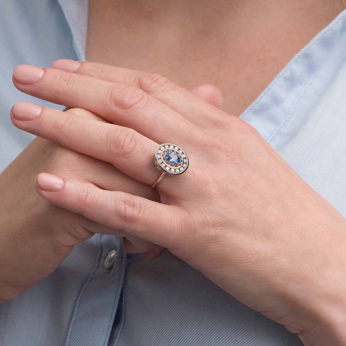 Silván Carmosier timanttisormus 0,32ct safiirilla, 14K rosekultaa, Silván vihkisormukset