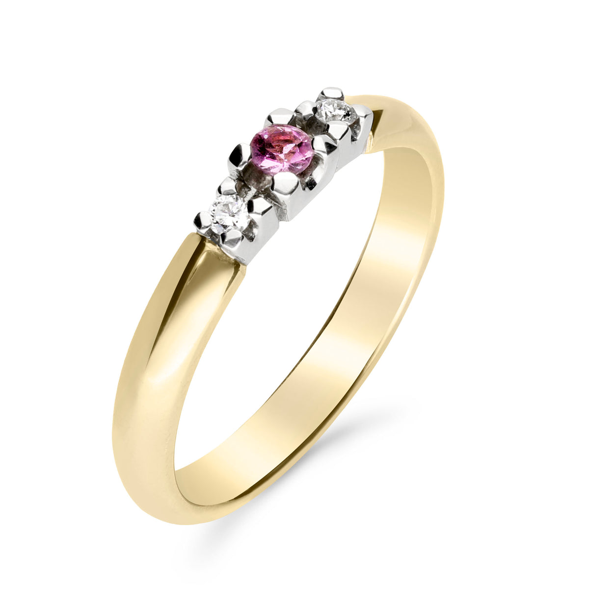 Silván Charlotte timanttisormus pinkillä safiirilla 0,04ct, keltakultaa, Silván vihkisormukset