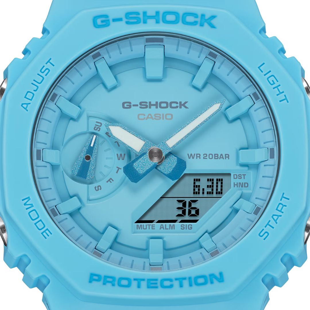 Sininen Casio G-Shock GA-2100-2A2ER anadigi-rannekello
