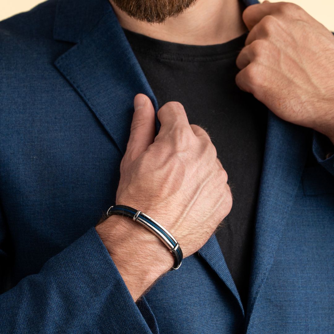 Stelle Leather Bracelet, Steel Pieces and Nylon Strap