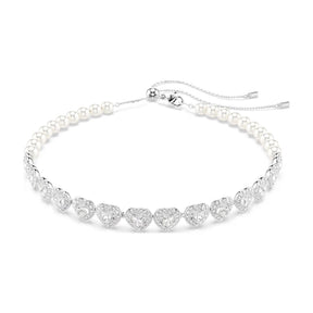 Swarovski x Ariana Grande Tennis Choker kaulakoru, vaalea metalli, kirkkaat kristallit ja valkoiset helmet, 5720861