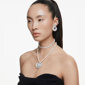 Swarovski x Ariana Grande Tennis Choker kaulakoru, vaalea metalli, kirkkaat kristallit ja valkoiset helmet, 5720861
