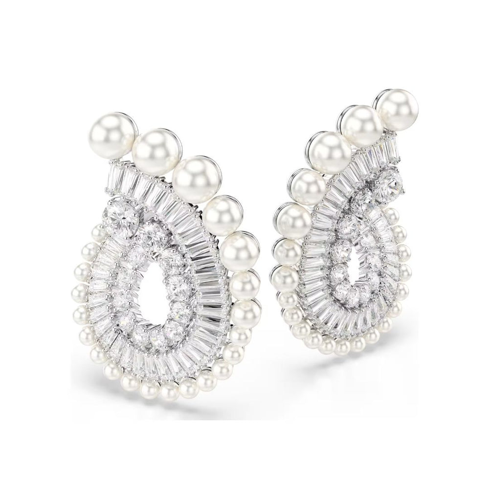Swarovski x Ariana Grande Earrings, Rhodium Plated Metal, White Crysta