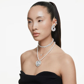 Swarovski x Ariana Grande Earrings, Rhodium Plated Metal, White Crystals and White Pearls, 5720869
