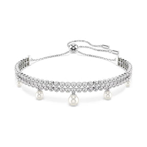 Swarovski x Ariana Grande rannekoru, vaalea metalli, kirkkaat kristallit ja valkoiset helmet 5720870