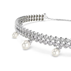 Swarovski x Ariana Grande rannekoru, vaalea metalli, kirkkaat kristallit ja valkoiset helmet 5720870