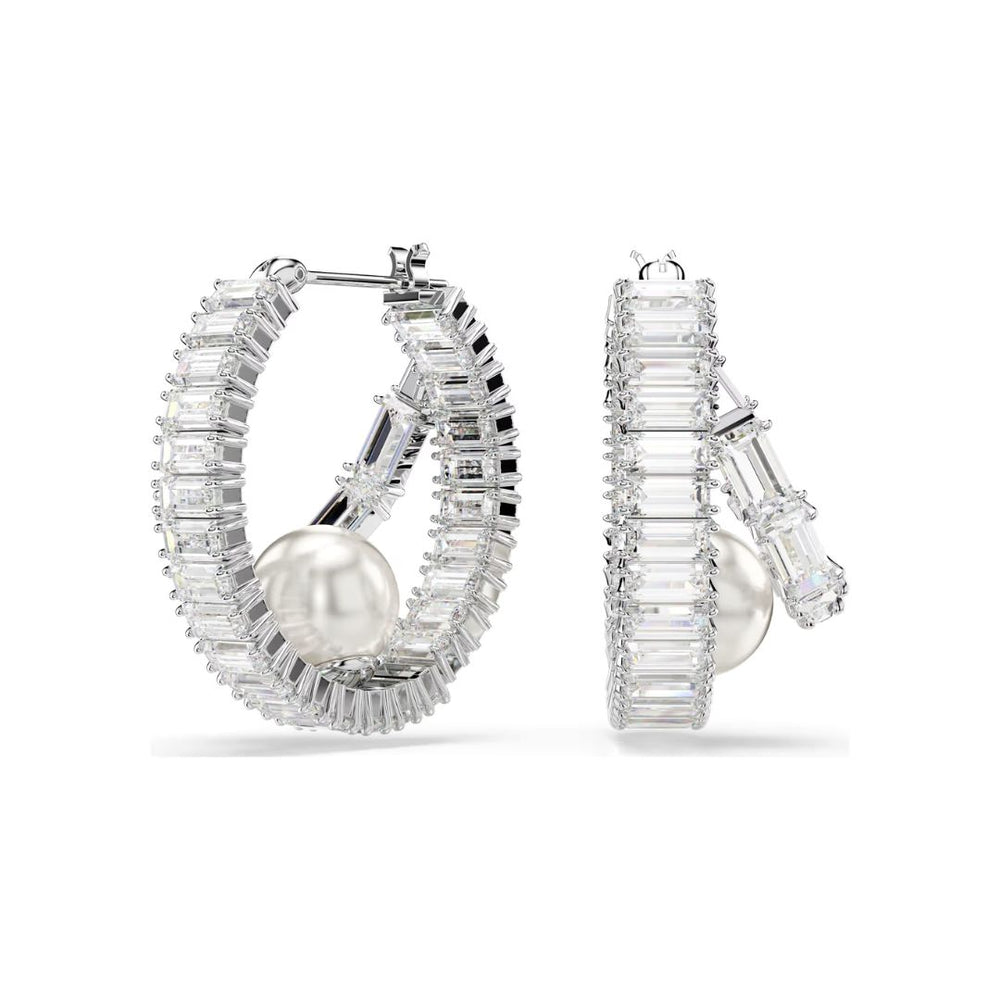 Swarovski x Ariana Grande Hoop Earrings, Rhodium Plated Metal and Whit