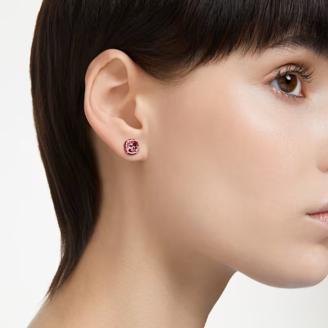 Swarovski Birthstone January Earrings, Rhodium Plated and Dark Red Cry