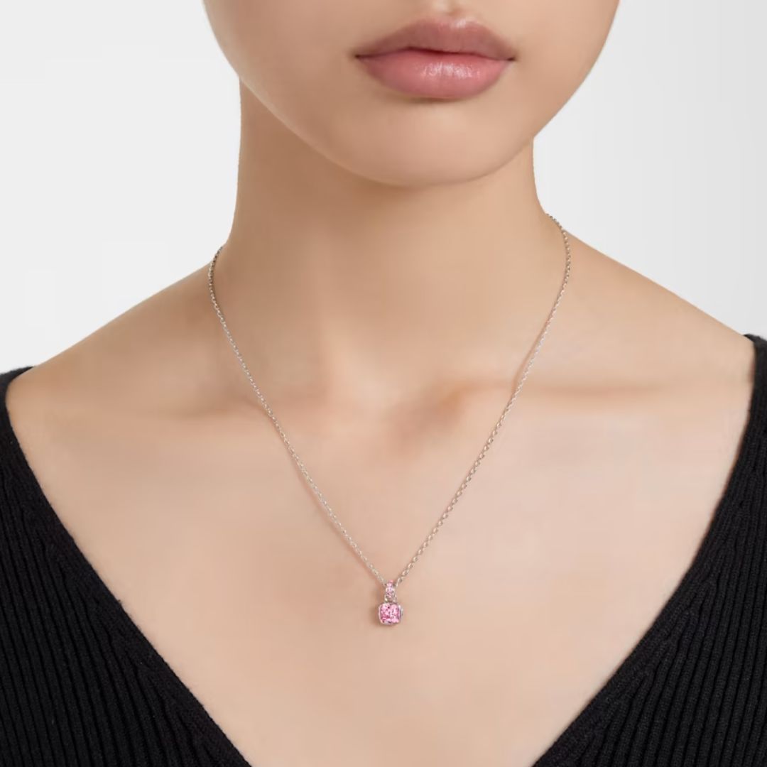 Swarovski Birthstone October Pendant, Rhodium Plated and Pink Crystals