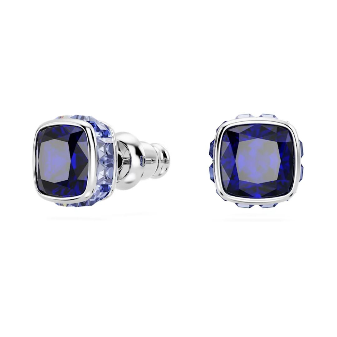 Swarovski Birthstone September Earrings, Rhodium Plated and Dark Blue