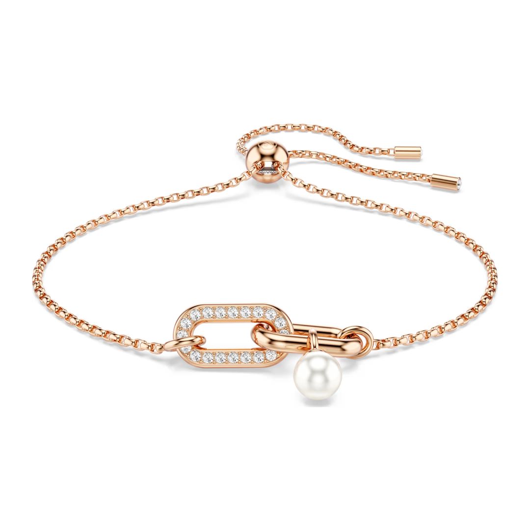Swarovski Constella rannekoru, ruusukullanväri, kirkkaat kristallit ja valkoinen helmi, 5728588